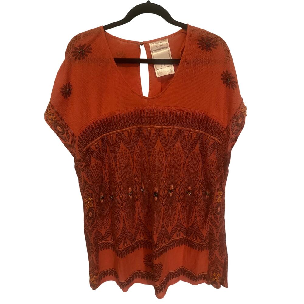 Free People New Romantics Rust Beaded Boho Tunic Top Medium
